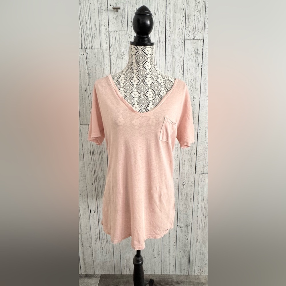 Philanthropy Linen Cotton Blend V neck Tshirt, Sz L, H1